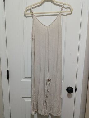 Shinestar Beige Linen-Blend  Jumpsuit with Black Label